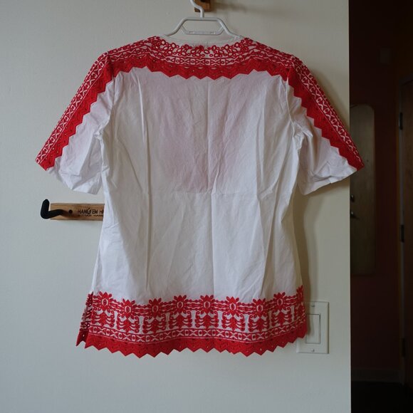 Tory Burch Isla tunic red white embroidered cotton top XS 4 - Picture 8 of 12